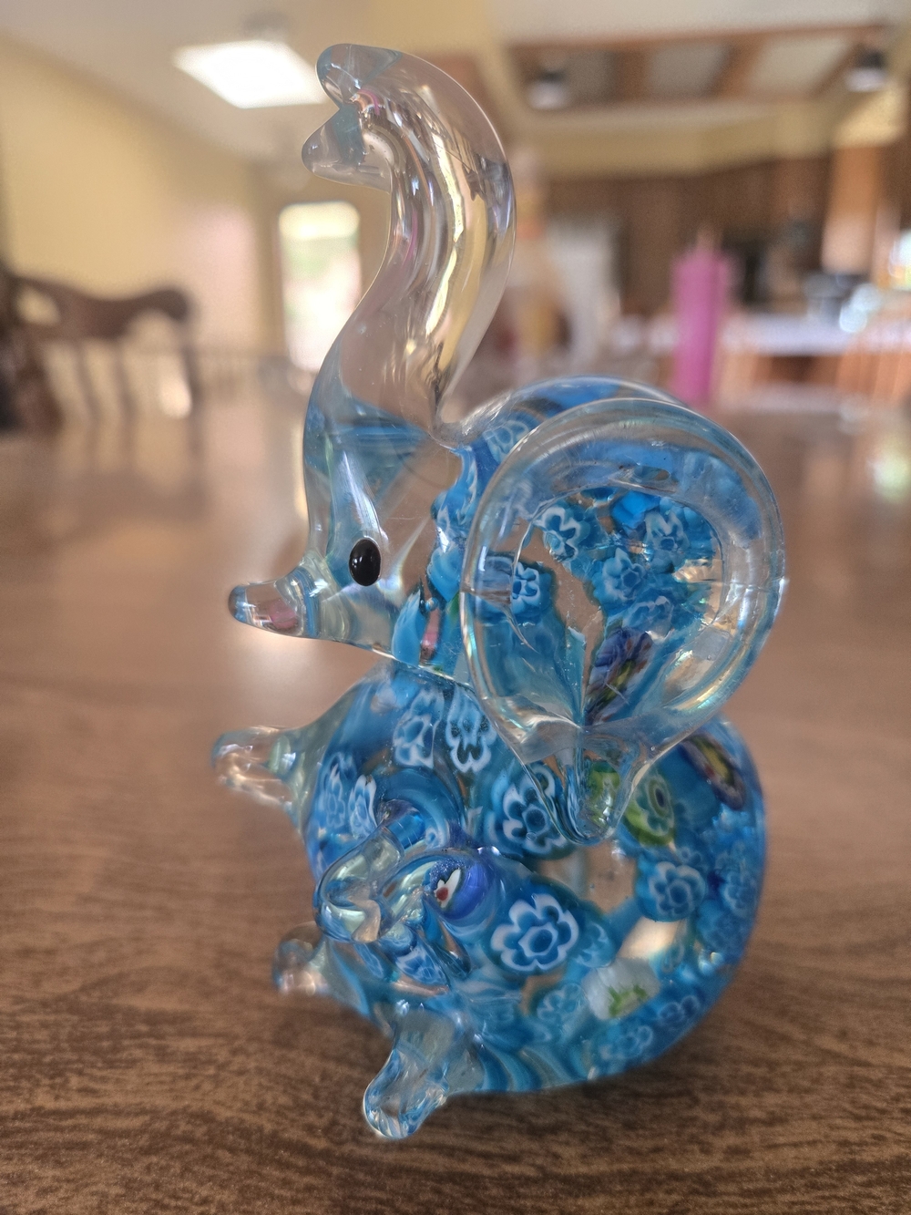 Handblown Blue Millefiori Blown Glass Elephant Figurine Paperweight